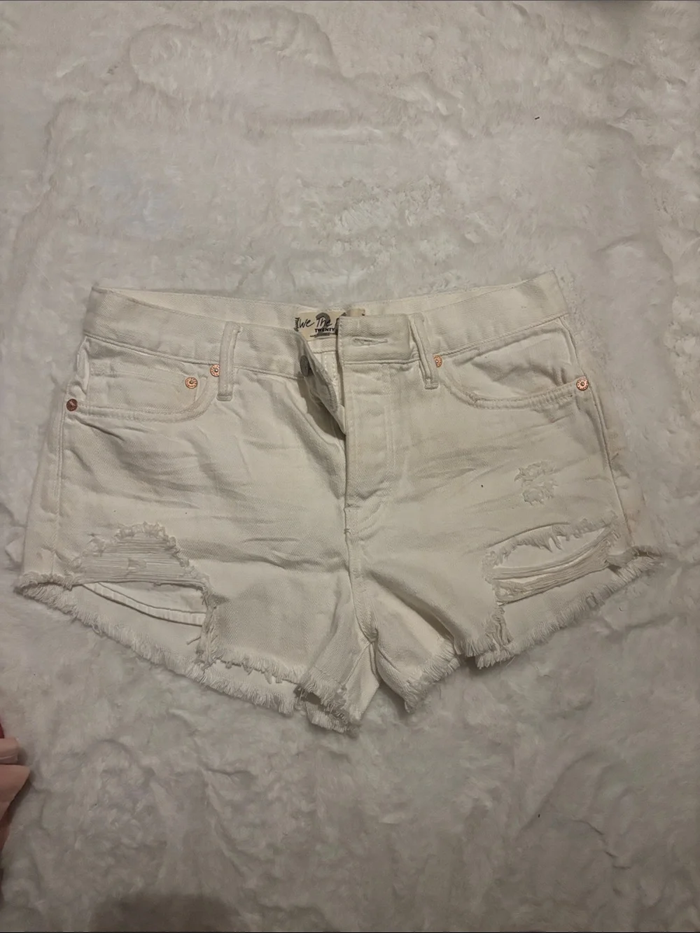 We The Free White Distressed Denim Cutoff Shorts